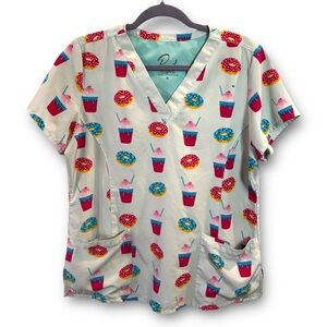 Prints By Maevn Size M Donuts Cupcakes Short Sleeve Lightweight Soft Scrubs Top